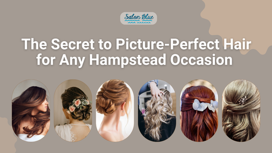 Salon Blue Hampstead professional hairstyles for weddings, parties, and special events featuring elegant updos and soft waves